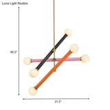 Contemporary Metallic Linear Pendant Chandelier With Led Suspension Light - Black/Pink/Orange 6 Bulb