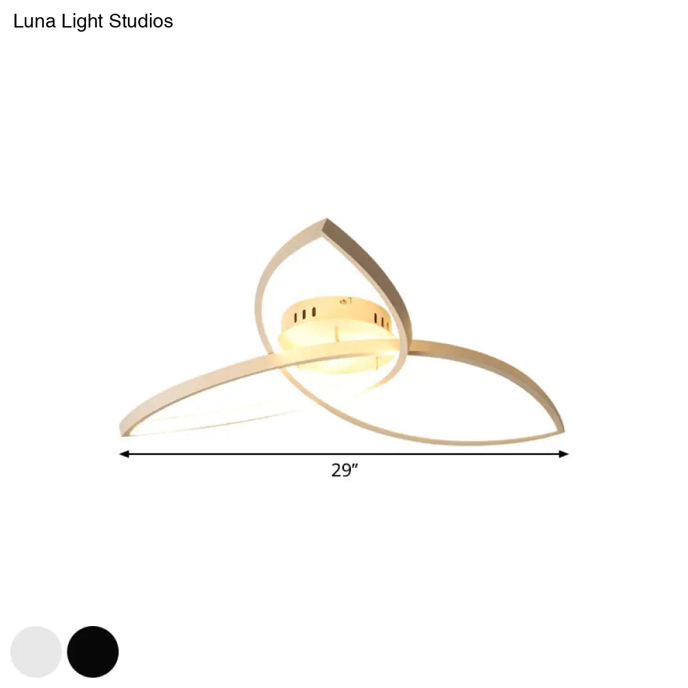 Contemporary Metallic Petal Flush Lamp - 23’/29’ W Led Close To Ceiling Light In Black/White
