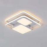 Contemporary Metallic Squared Flush Mount Lamp - White/Black Led Light 16.5/20.5 Width White/Warm