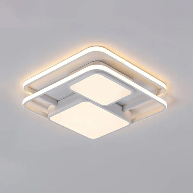 Contemporary Metallic Squared Flush Mount Lamp - White/Black Led Light 16.5/20.5 Width White/Warm