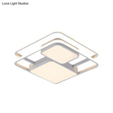 Contemporary Metallic Squared Flush Mount Lamp - White/Black Led Light 16.5’/20.5’ Width White/Warm