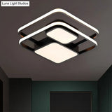 Contemporary Metallic Squared Flush Mount Lamp - White/Black Led Light 16.5’/20.5’ Width White/Warm