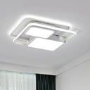 Contemporary Metallic Squared Flush Mount Lamp - White/Black Led Light 16.5’/20.5’ Width
