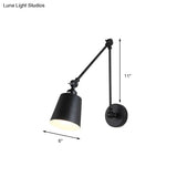 Contemporary Metallic Wall Mount Light: Adjustable Arm Black/Rust Tapered Bedroom Sconce