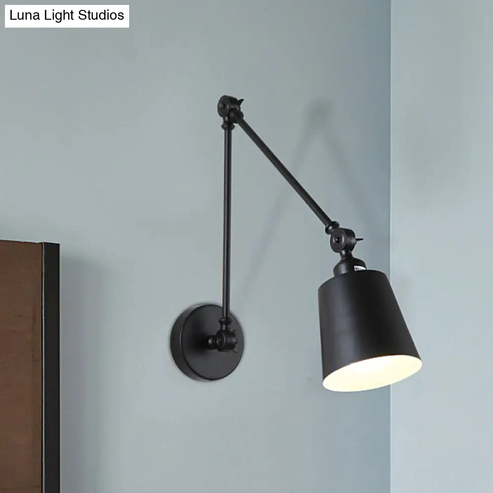Contemporary Metallic Wall Mount Light: Adjustable Arm Black/Rust Tapered Bedroom Sconce