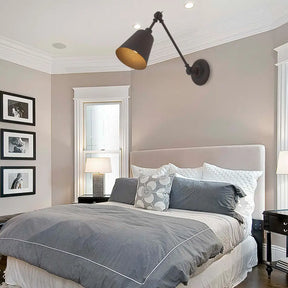 Contemporary Metallic Wall Mount Light: Adjustable Arm Black/Rust Tapered Bedroom Sconce Rust