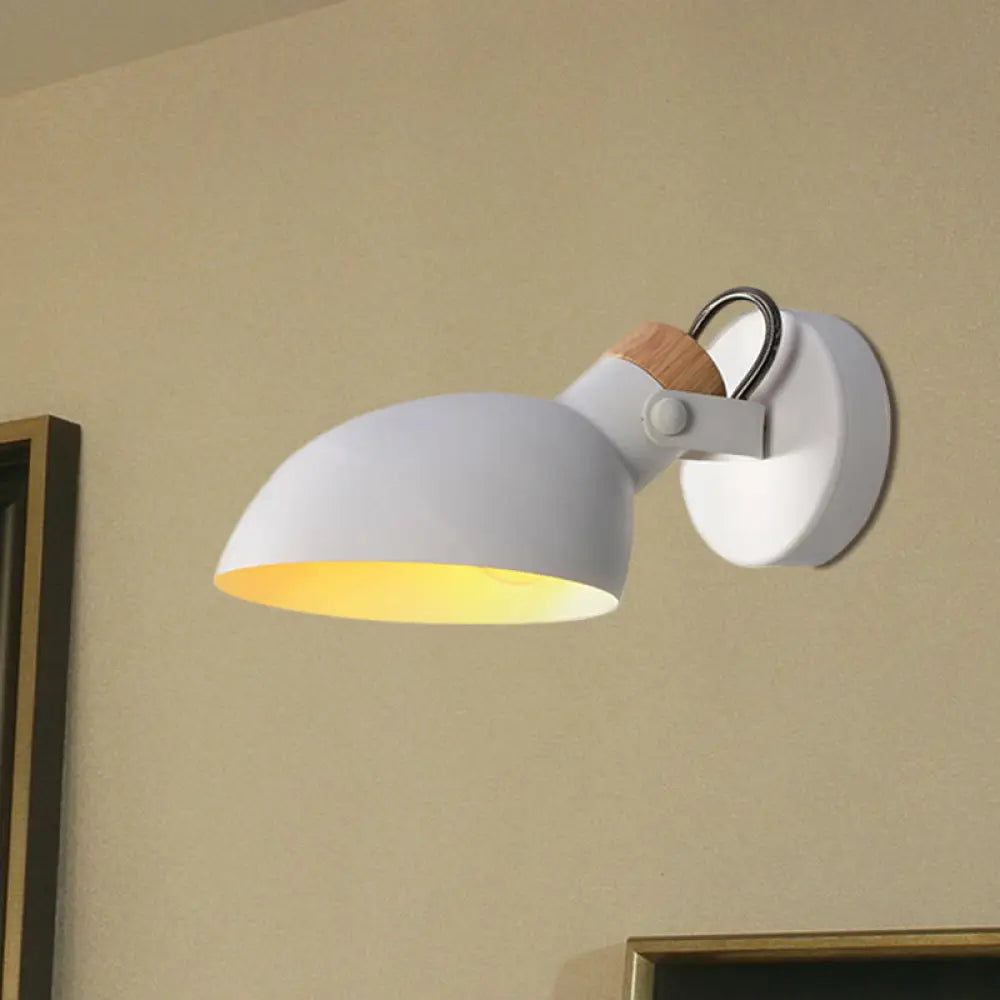 Contemporary Metallic Wall Sconce Light - 1-Light Bowl Shade Black/White Finish Lamp For Bedroom