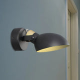 Contemporary Metallic Wall Sconce Light - 1-Light Bowl Shade Black/White Finish Lamp For Bedroom