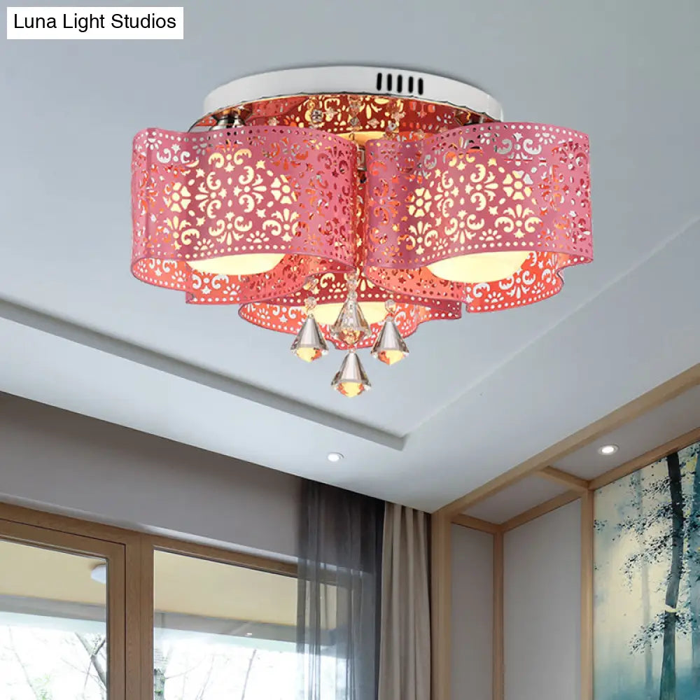 Contemporary Metallic Windmill Flushmount Light With Orb Frosted Glass Shade - Rose Red Finish (3/5