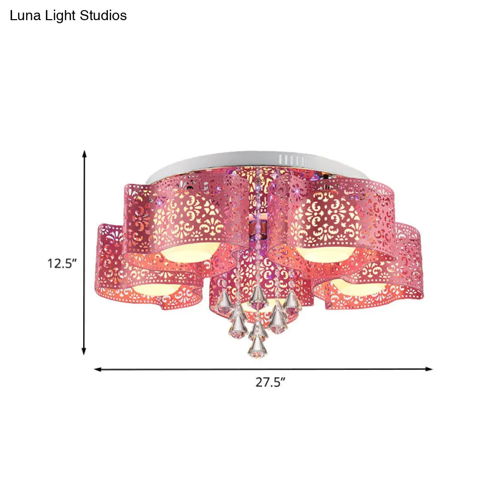 Contemporary Metallic Windmill Flushmount Light With Orb Frosted Glass Shade - Rose Red Finish (3/5
