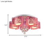 Contemporary Metallic Windmill Flushmount Light With Orb Frosted Glass Shade - Rose Red Finish (3/5