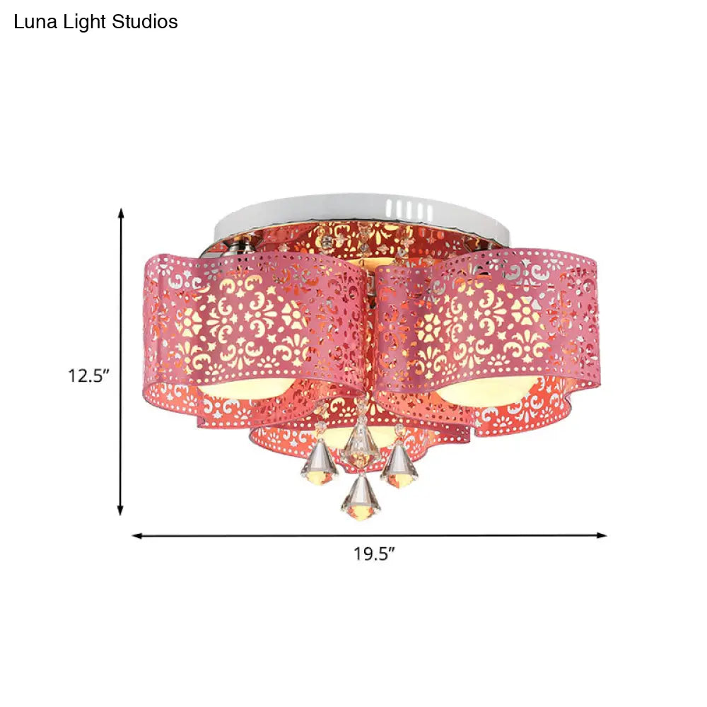 Contemporary Metallic Windmill Flushmount Light With Orb Frosted Glass Shade - Rose Red Finish (3/5