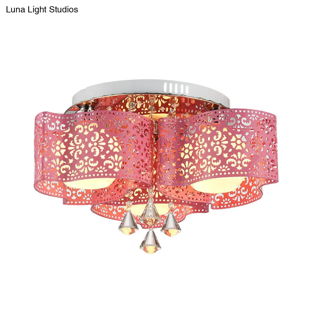 Contemporary Metallic Windmill Flushmount Light With Orb Frosted Glass Shade - Rose Red Finish (3/5