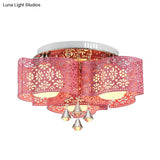 Contemporary Metallic Windmill Flushmount Light With Orb Frosted Glass Shade - Rose Red Finish (3/5