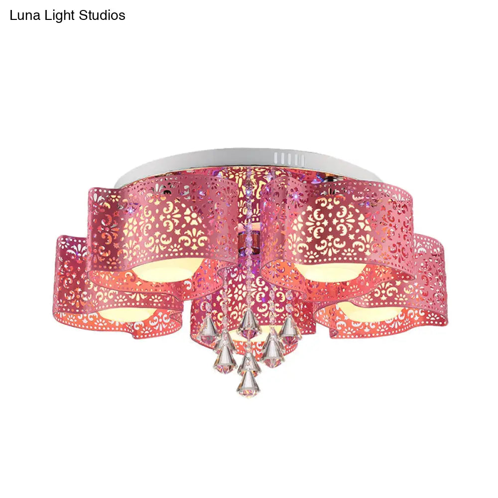 Contemporary Metallic Windmill Flushmount Light With Orb Frosted Glass Shade - Rose Red Finish (3/5