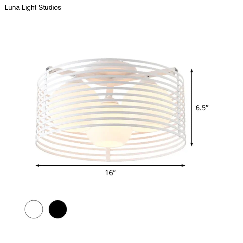Contemporary Milk Glass Dome Flushmount: 3 - Head Flush Mount Ceiling Light With Black/White Drum