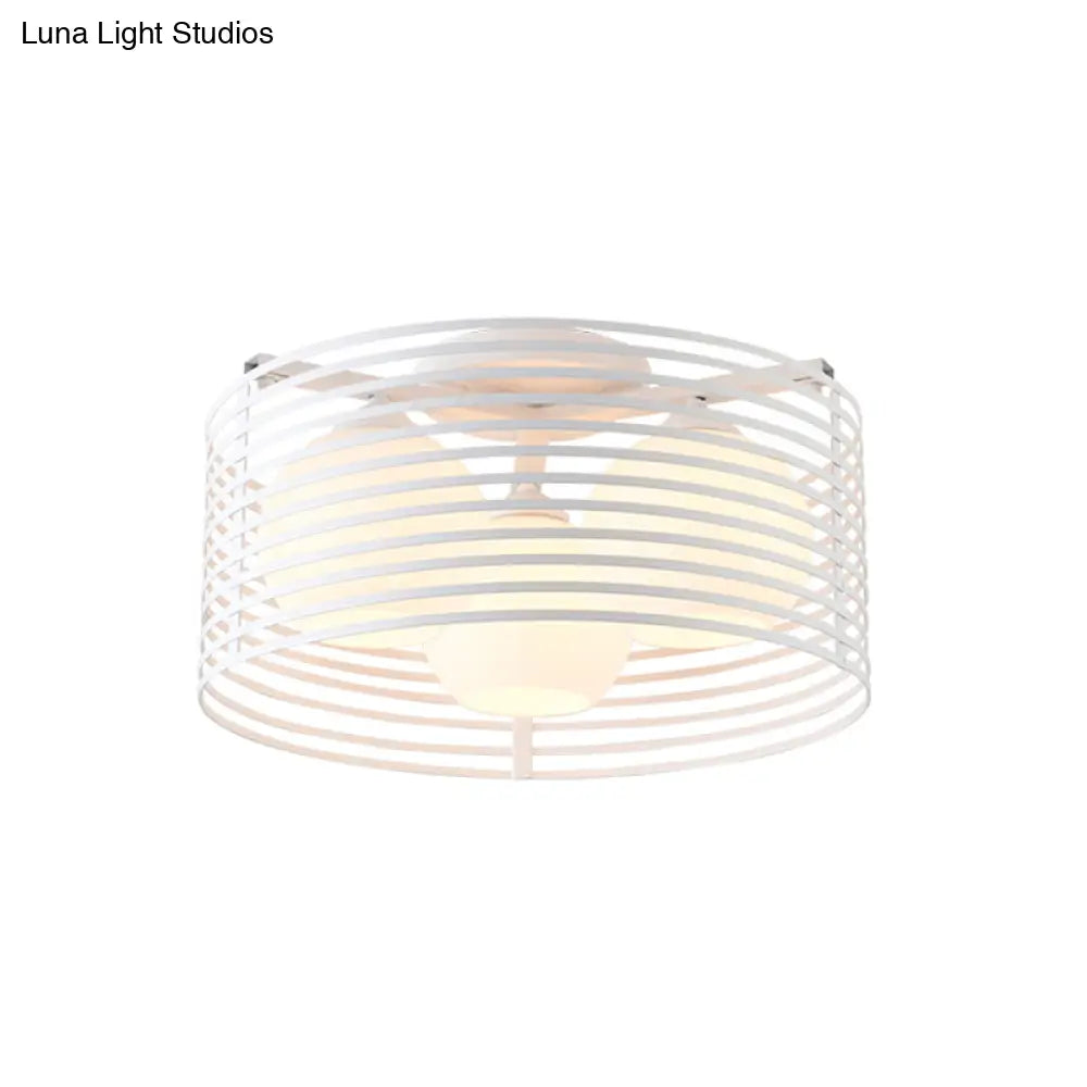 Contemporary Milk Glass Dome Flushmount: 3 - Head Flush Mount Ceiling Light With Black/White Drum