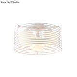 Contemporary Milk Glass Dome Flushmount: 3 - Head Flush Mount Ceiling Light With Black/White Drum