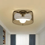 Contemporary Milk Glass Dome Flushmount: 3 - Head Flush Mount Ceiling Light With Black/White Drum