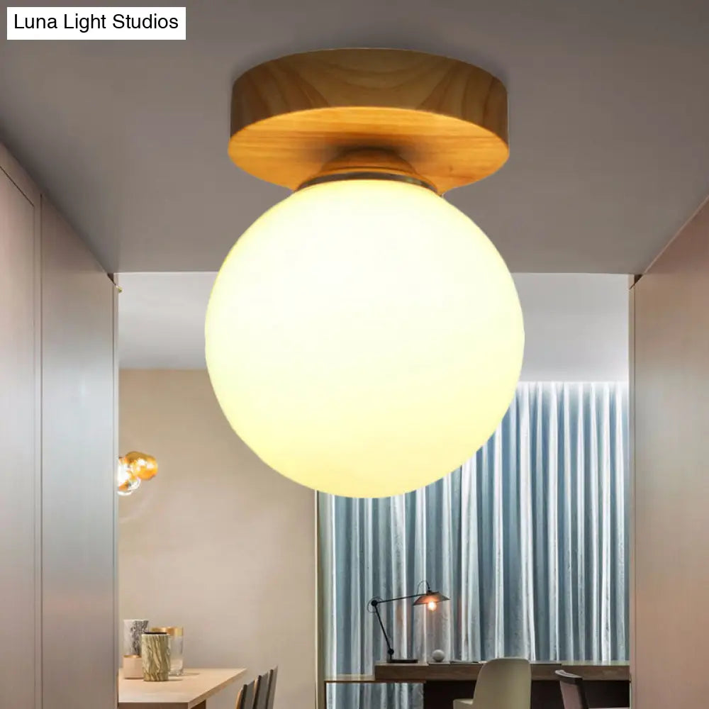 Contemporary Milk Glass Flushmount Light For Hallway - 1 White Ceiling Lamp