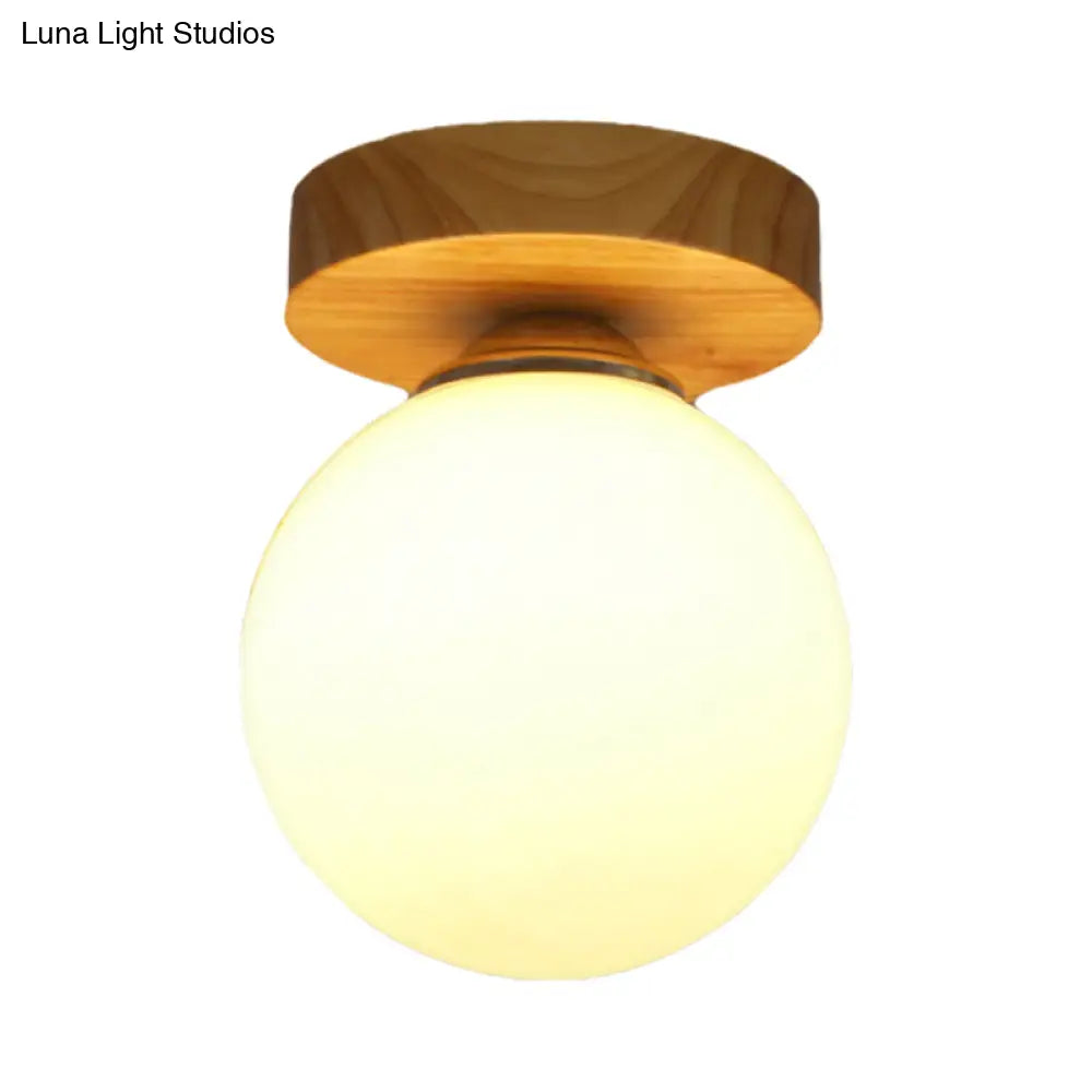 Contemporary Milk Glass Flushmount Light For Hallway - 1 White Ceiling Lamp