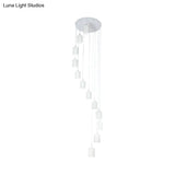 Contemporary Milk Glass Spiral Stair Pendant Light - 12 Heads White Round/Square Hanging Lamp