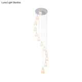 Contemporary Milk Glass Spiral Stair Pendant Light - 12 Heads White Round/Square Hanging Lamp