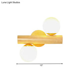 Contemporary Milk Glass Wall Lamp With Wooden Base - 2 Lights In White For Bathroom