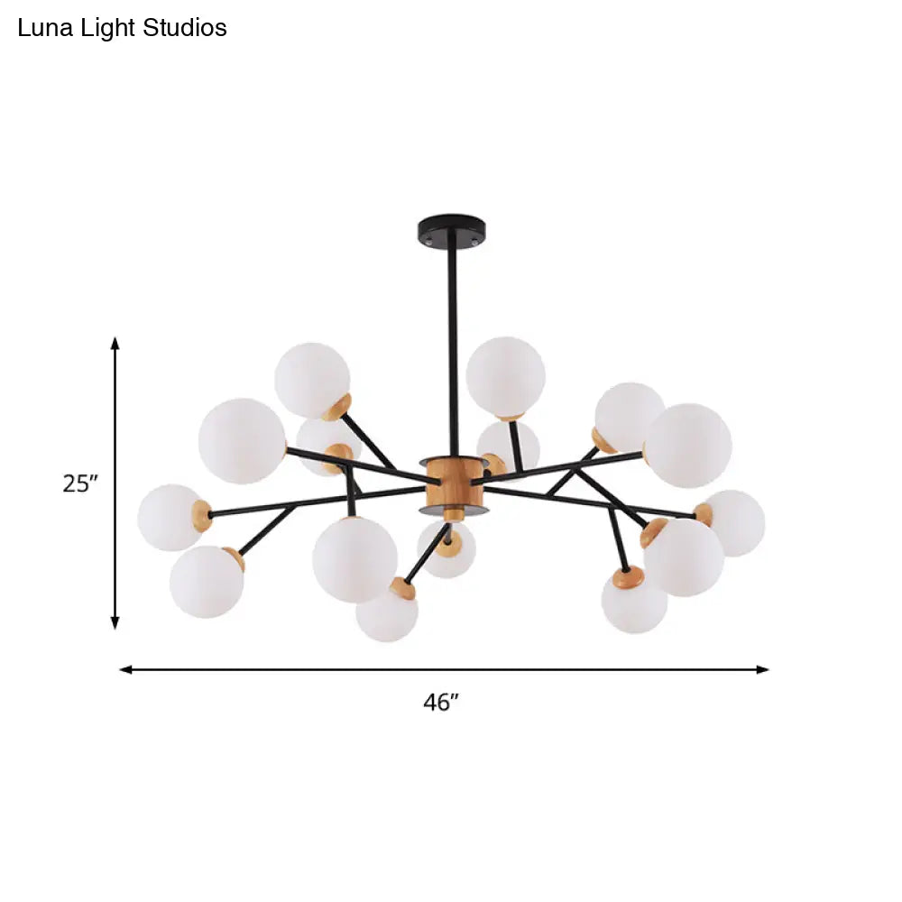 Contemporary Milky Glass Sphere Chandelier - 6/15 Head Pendant Lighting Fixture In White/Black
