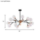 Contemporary Milky Glass Sphere Chandelier - 6/15 Head Pendant Lighting Fixture In White/Black