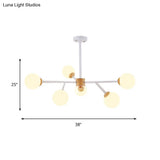 Contemporary Milky Glass Sphere Chandelier - 6/15 Head Pendant Lighting Fixture In White/Black