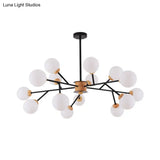 Contemporary Milky Glass Sphere Chandelier - 6/15 Head Pendant Lighting Fixture In White/Black