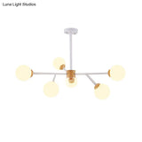 Contemporary Milky Glass Sphere Chandelier - 6/15 Head Pendant Lighting Fixture In White/Black