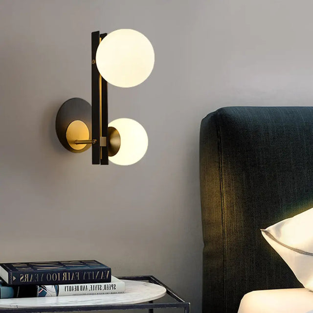 Contemporary Milky Glass Wall Sconce Light - 2 Bulbs Black & Gold Black-Gold