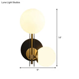 Contemporary Milky Glass Wall Sconce Light - 2 Bulbs Black & Gold