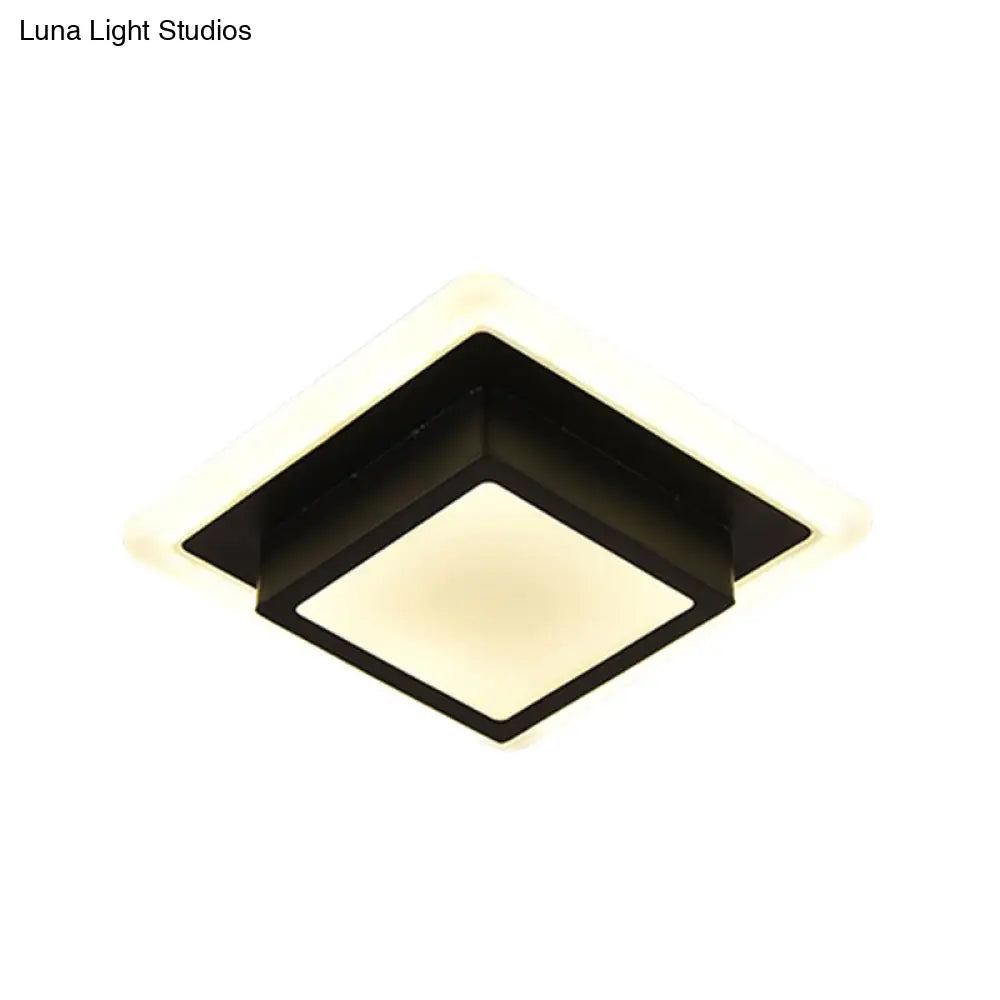 Contemporary Mini Round/Square Flush Mount Ceiling Light In Black/White With Metal Finish - Led