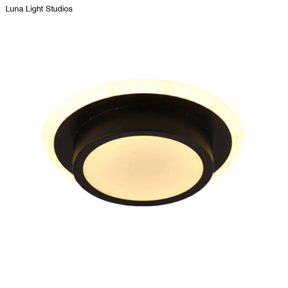 Contemporary Mini Round/Square Flush Mount Ceiling Light In Black/White With Metal Finish - Led