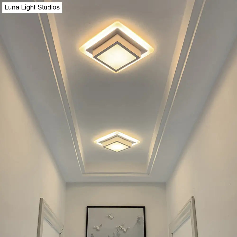 Contemporary Mini Round/Square Flush Mount Ceiling Light In Black/White With Metal Finish - Led