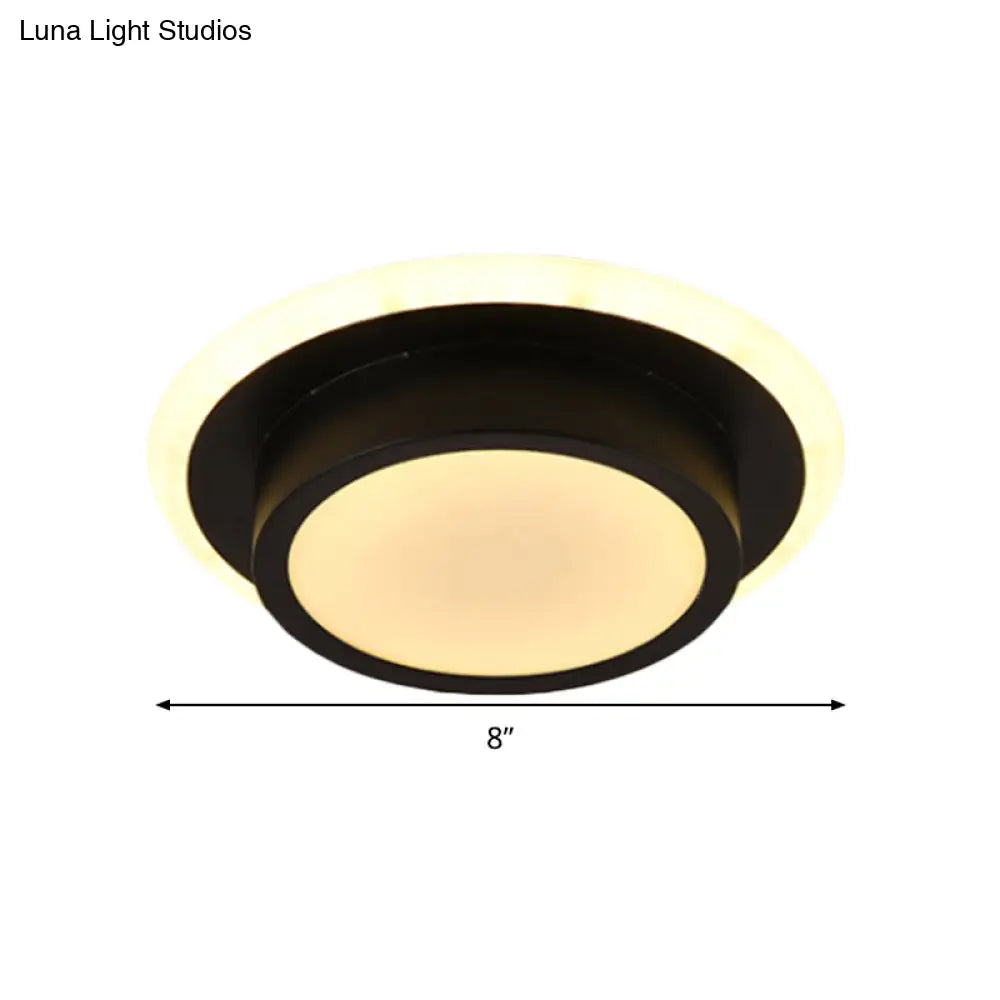 Contemporary Mini Round/Square Flush Mount Ceiling Light In Black/White With Metal Finish - Led