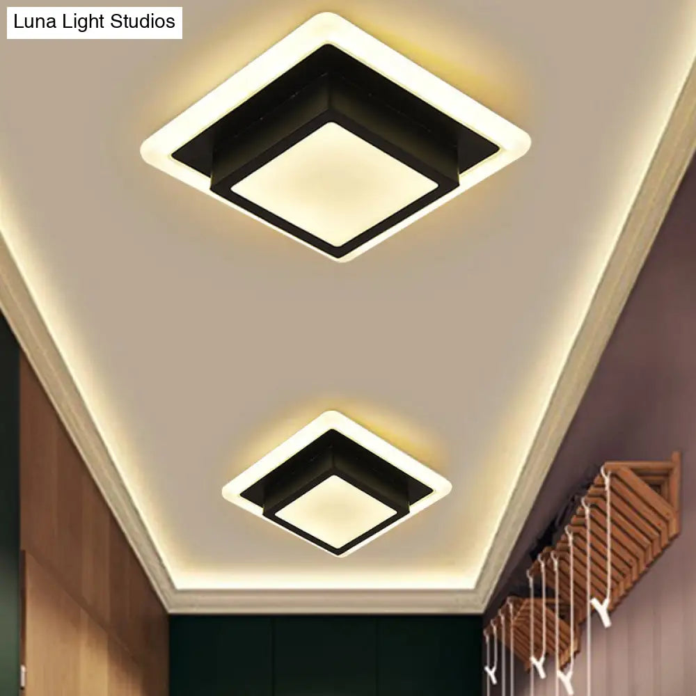Contemporary Mini Round/Square Flush Mount Ceiling Light In Black/White With Metal Finish - Led