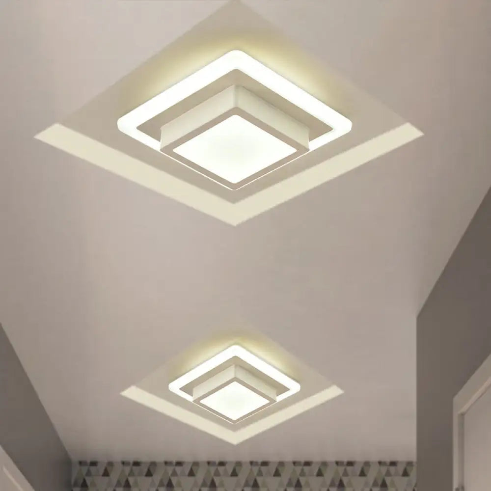 Contemporary Mini Round/Square Flush Mount Ceiling Light In Black/White With Metal Finish - Led