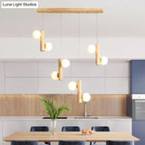 Contemporary Modo Light Cream Glass Pendant In Wood For Dining Room