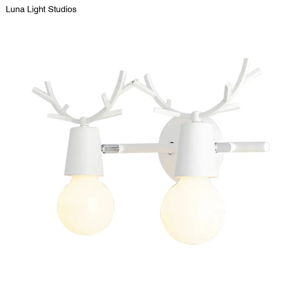 Contemporary Monochrome Wall Light Antlers - 2-Light Metal Sconce For Foyer & Kindergarten