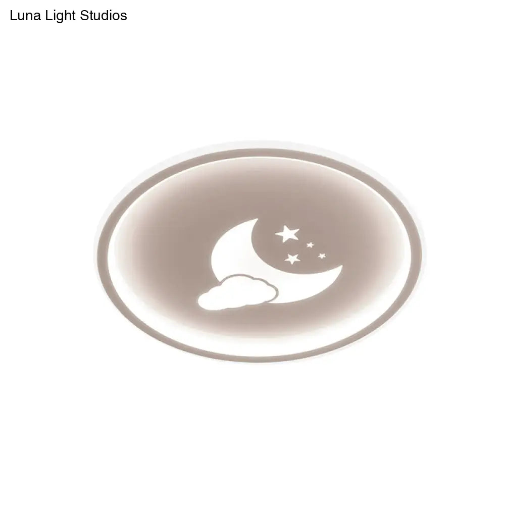 Contemporary Moon And Star Pink/White Round Acrylic Led Ceiling Light