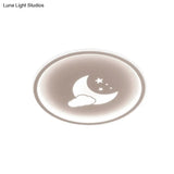 Contemporary Moon And Star Pink/White Round Acrylic Led Ceiling Light
