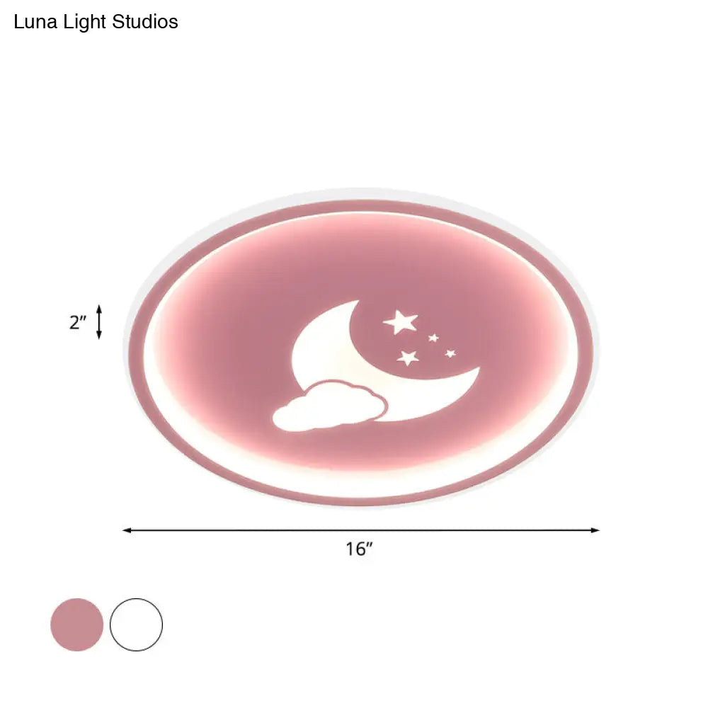 Contemporary Moon And Star Pink/White Round Acrylic Led Ceiling Light