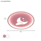 Contemporary Moon And Star Pink/White Round Acrylic Led Ceiling Light