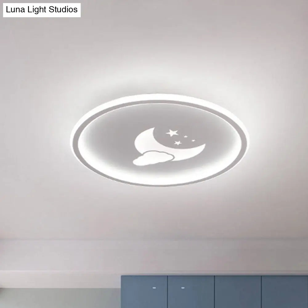 Contemporary Moon And Star Pink/White Round Acrylic Led Ceiling Light