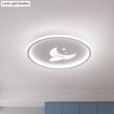 Contemporary Moon And Star Pink/White Round Acrylic Led Ceiling Light