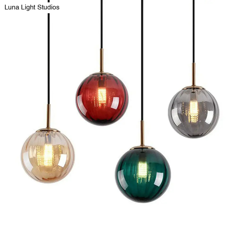 Contemporary Multi-Color Glass Ball Pendulum Light For Dining Table - 1 Head Ceiling Pendant